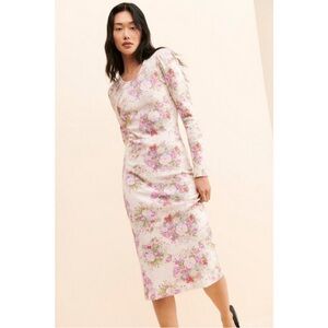 Love Shack Fancy Lisa Midi Dress floral long sleeve cotton size XS